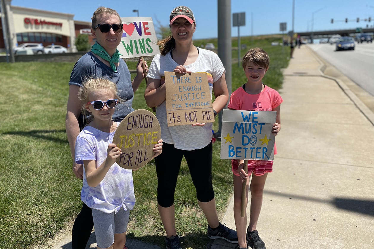 Mothers and children protesting