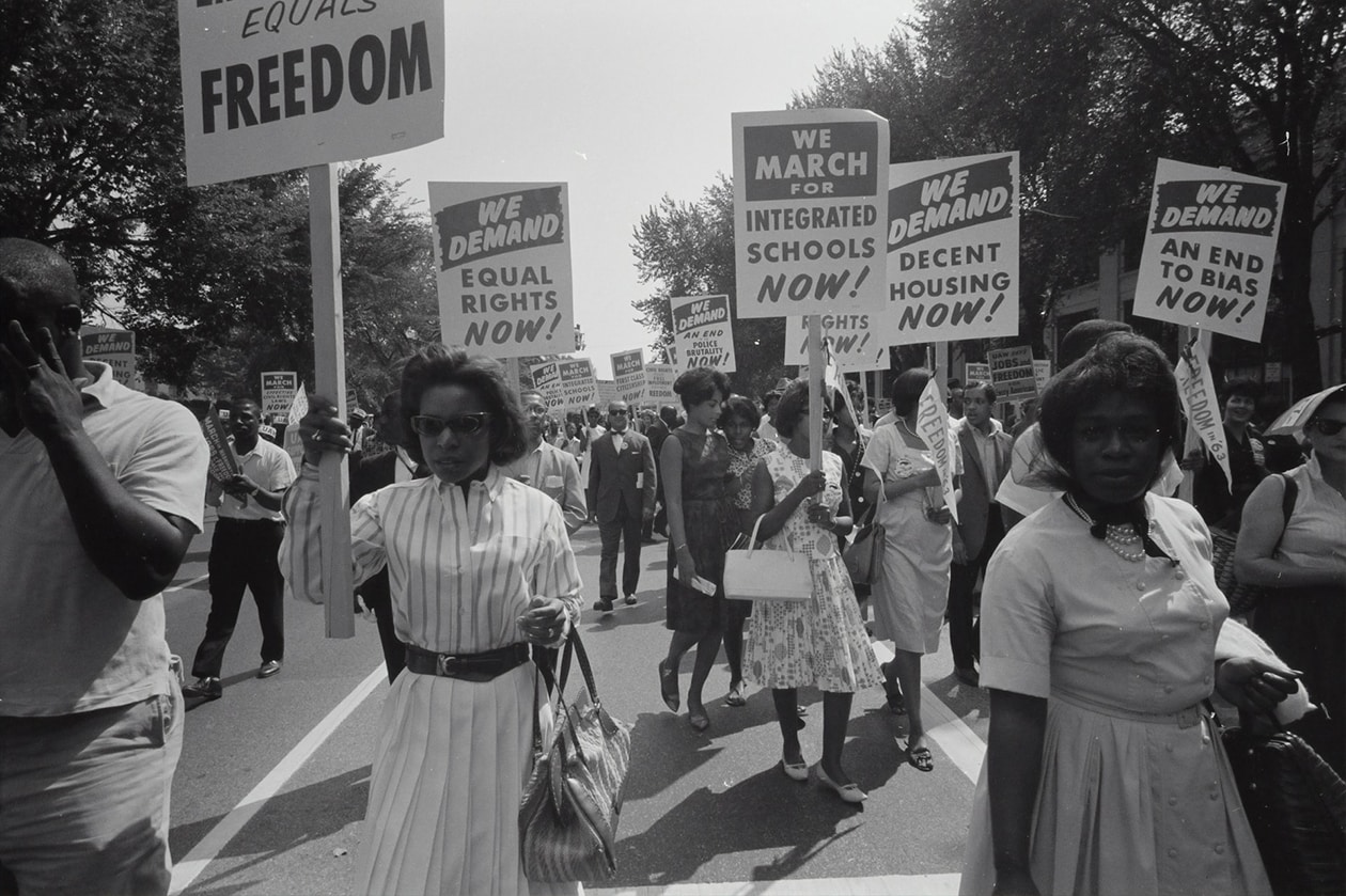 Historical image of women marching