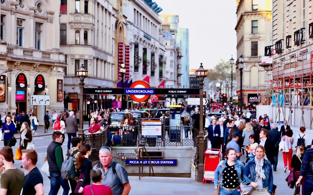 People walking in Piccadilly Circus, London